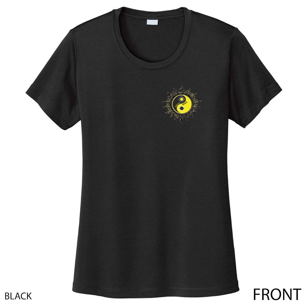 Beach Squad shirt ladies performance short sleeve yin yang sun black front